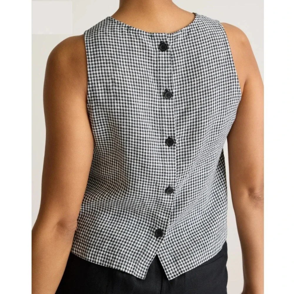 Quince Women's Classic Mini Gingham European Linen Cropped Tank Top Size M NWT - Picture 3 of 11